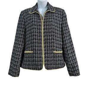 Bob Mackie Studio Black White Check Tweed Blazer Size 10 Preppy Old Money Classi